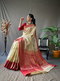 Designer Banarasi Design Soft Silk Saree With Pure Golden Zari Border And Heavy Rich Pallu