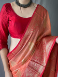 Designer Banarasi Design Soft Silk Saree With Pure Golden Zari Border And Heavy Rich Pallu