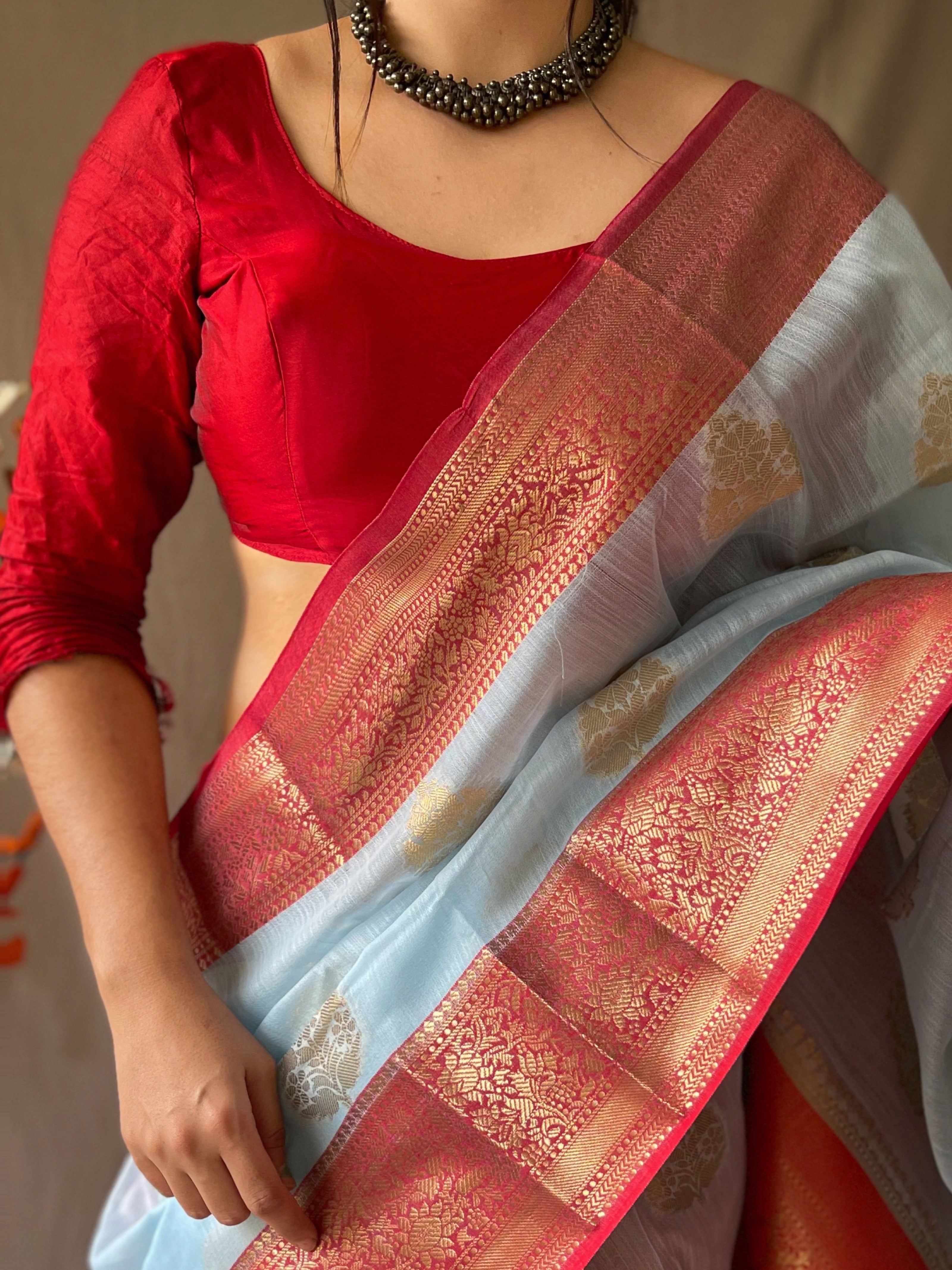 Designer Banarasi Design Soft Silk Saree With Pure Golden Zari Border And Heavy Rich Pallu