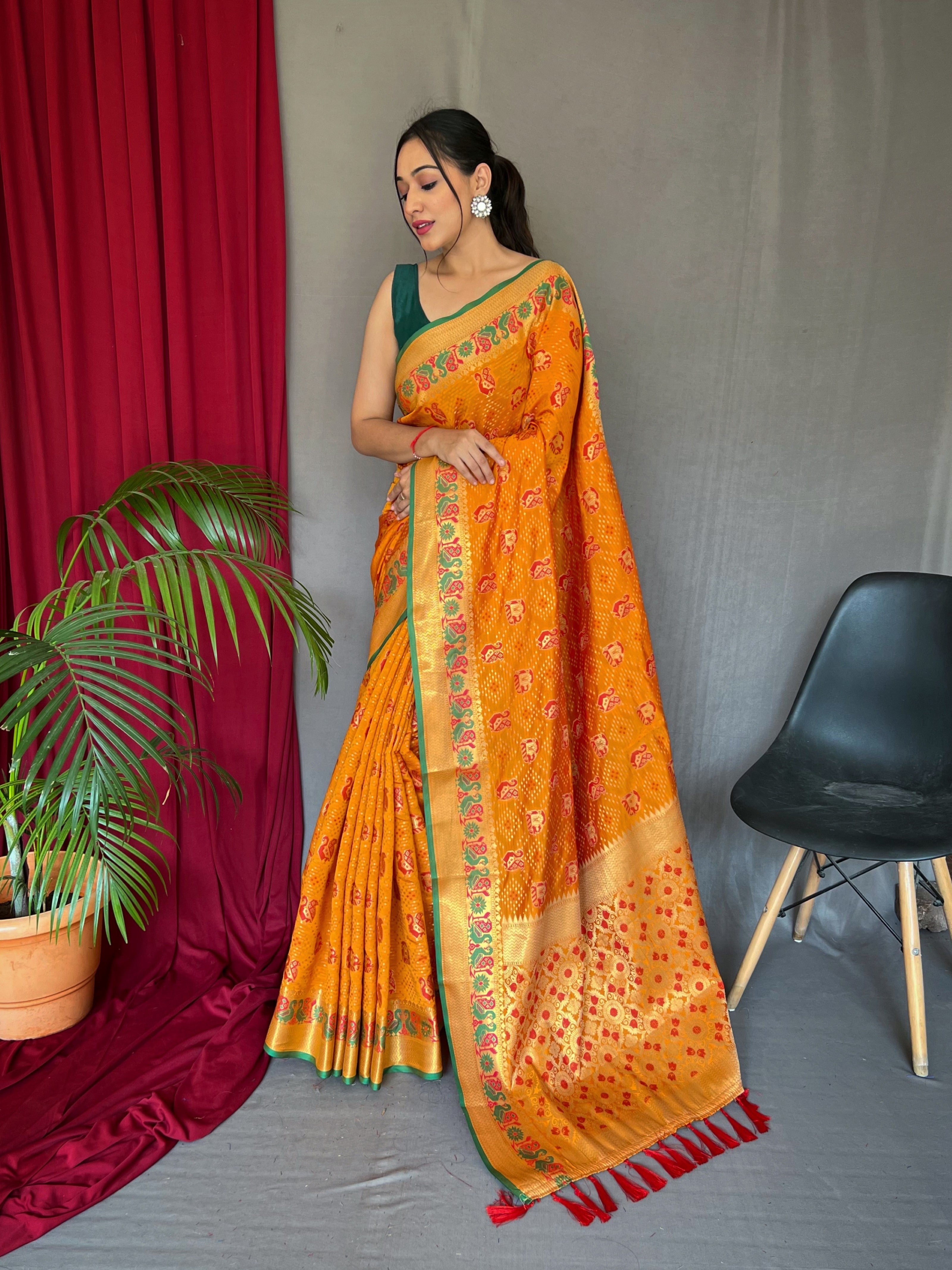 Vsaree Patola Soft Silk Saree And Zari Weaving With Rich Pallu Saree And Blouse For Woman