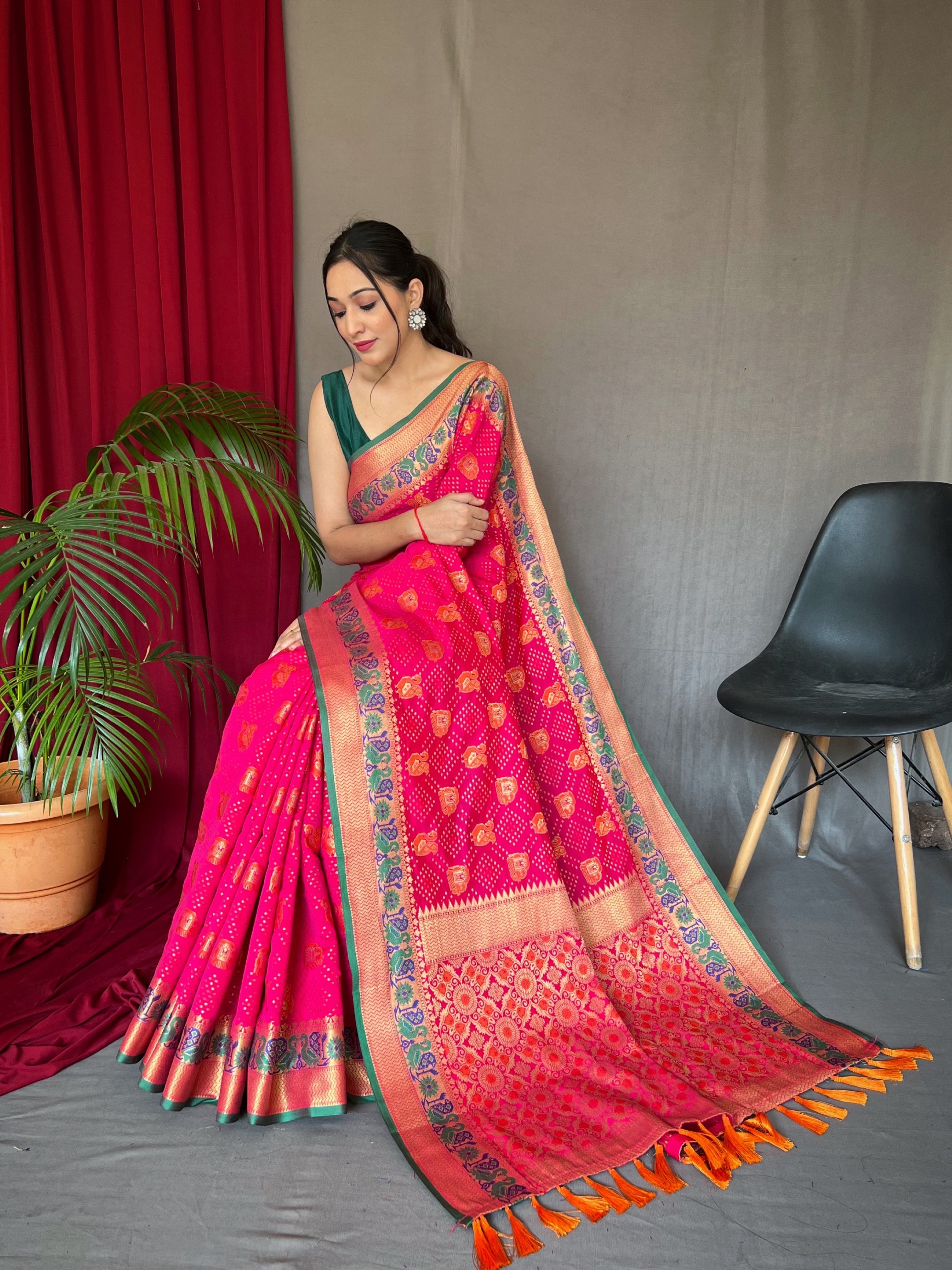 Vsaree Patola Soft Silk Saree And Zari Weaving With Rich Pallu Saree And Blouse For Woman