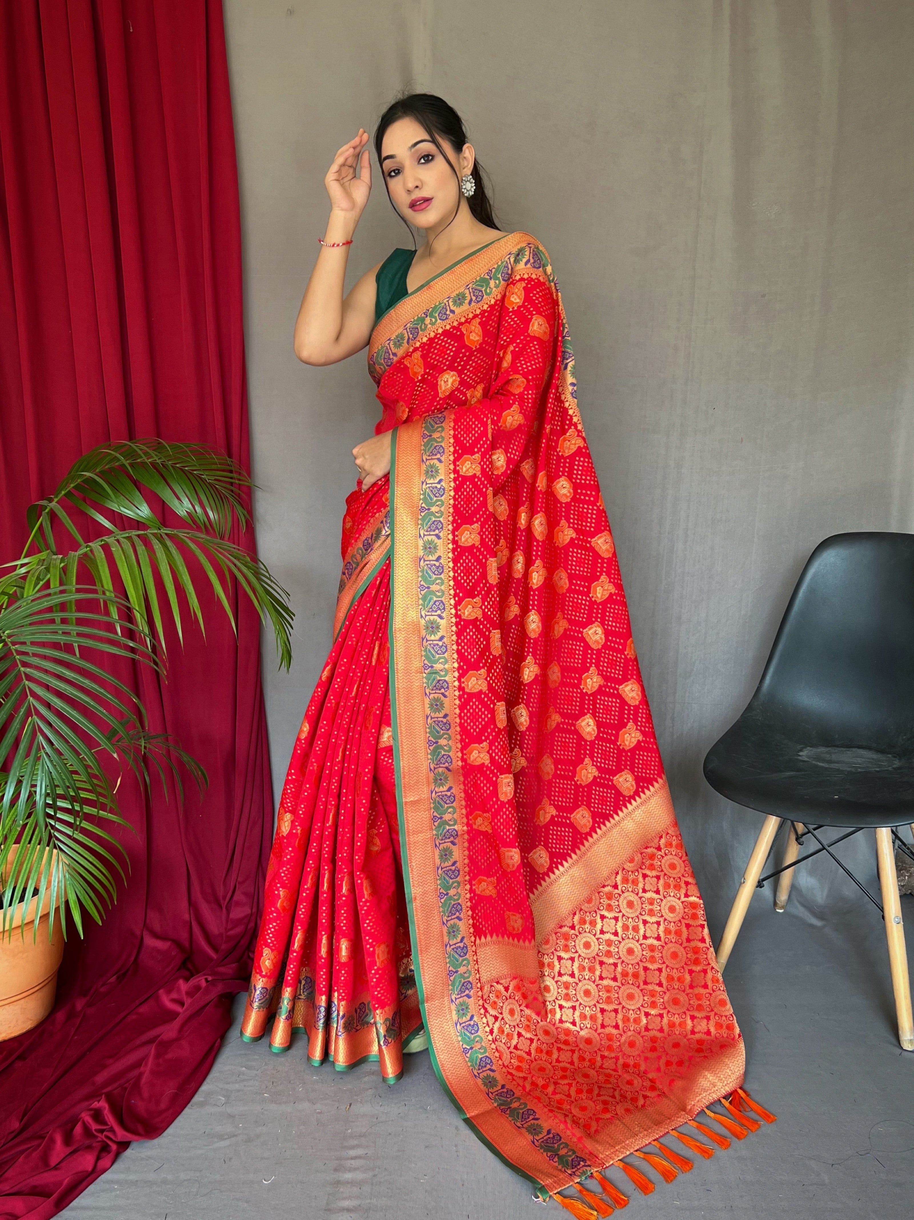 Vsaree Patola Soft Silk Saree And Zari Weaving With Rich Pallu Saree And Blouse For Woman