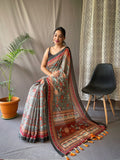 Vsaree Malai Cotton Saree With Kalamkari Prints Zari Weaving Border Rich Pallu And Blouse