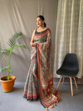 Vsaree Malai Cotton Saree With Kalamkari Prints Zari Weaving Border Rich Pallu And Blouse