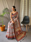 Vsaree Malai Cotton Saree With Kalamkari Prints Zari Weaving Border Rich Pallu And Blouse