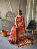 Vsaree Malai Cotton Saree With Kalamkari Prints Zari Weaving Border Rich Pallu And Blouse