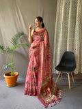 Vsaree Malai Cotton Saree With Kalamkari Prints Zari Weaving Border Rich Pallu And Blouse