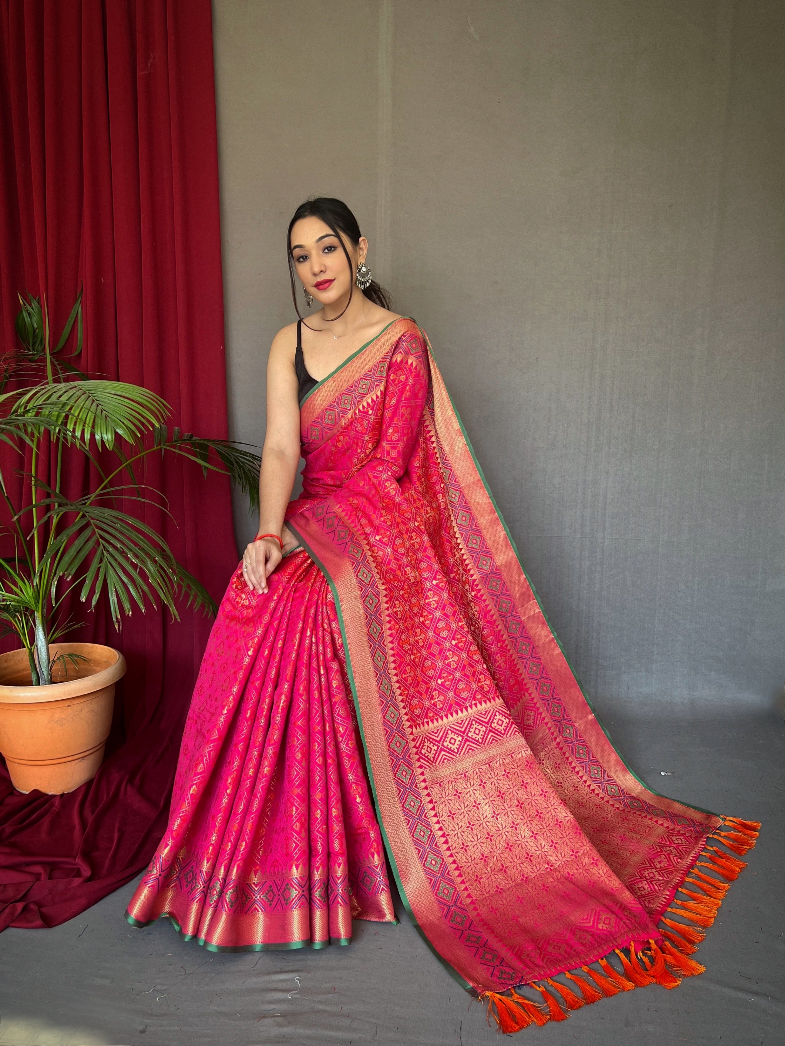 Vsaree Patola Soft Silk Saree And Zari Weaving With Rich Pallu Saree And Blouse For Woman