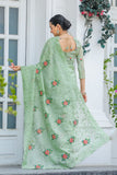 Vsaree Moss Chiffon Silk Print With Foil Border & Pallu Saree With Blouse For Women