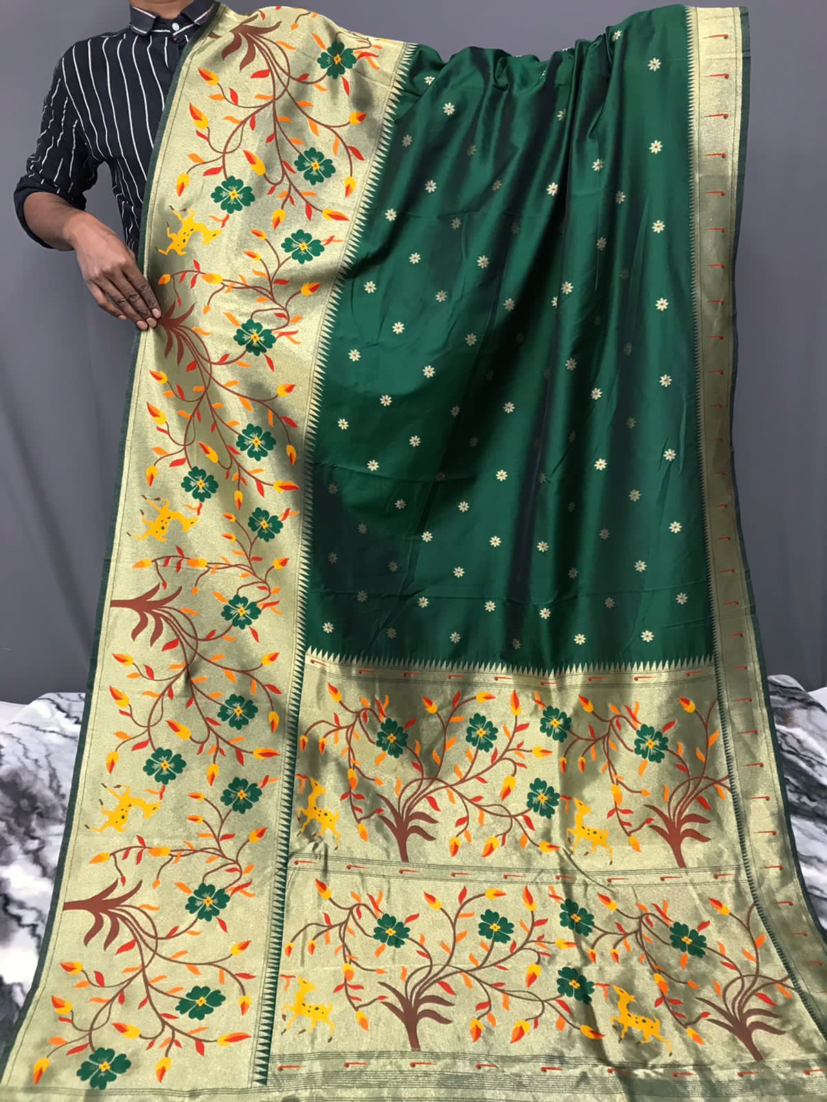 Vsaree Flower Design Paithani Silk Minakari Border And Zari Weaving Rich Pallu With Blouse