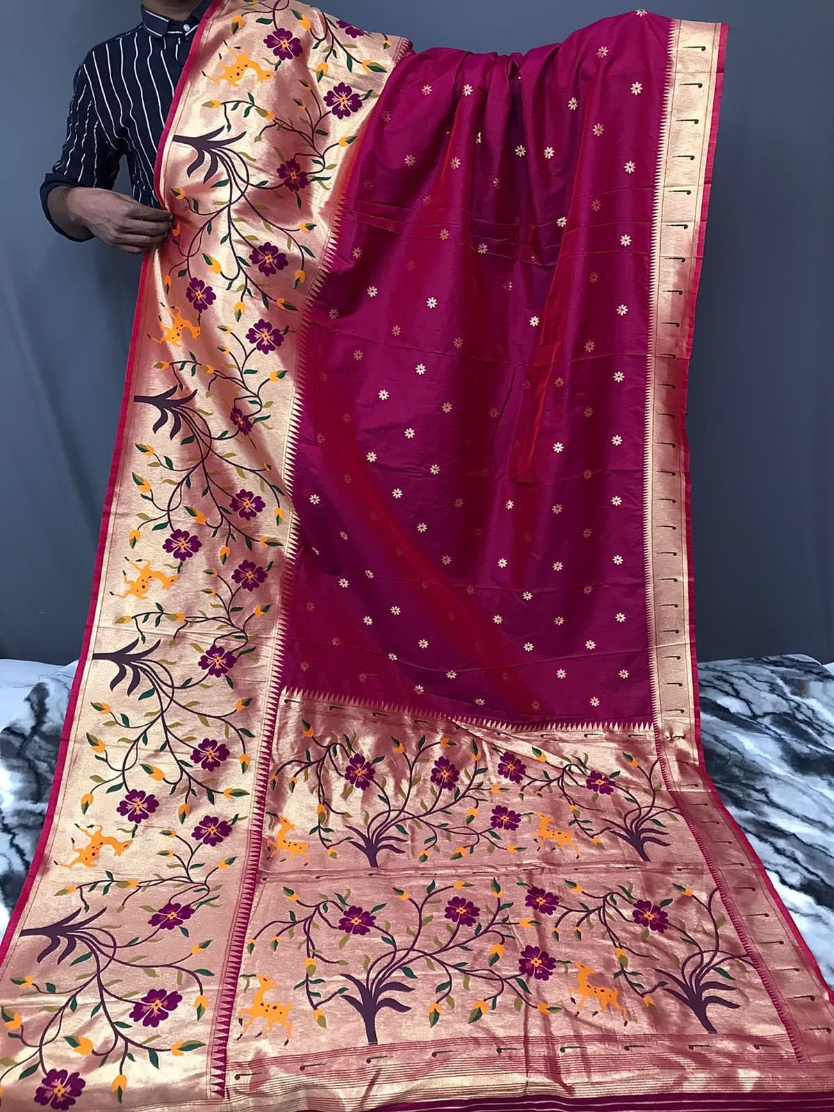 Vsaree Flower Design Paithani Silk Minakari Border And Zari Weaving Rich Pallu With Blouse