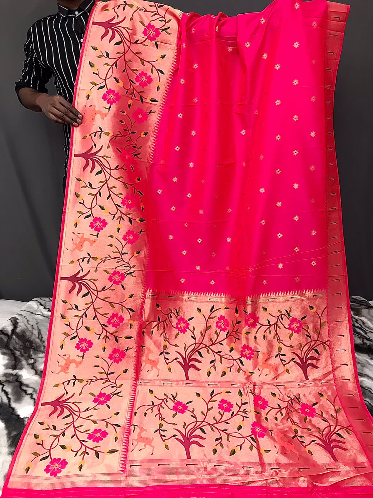 Vsaree Flower Design Paithani Silk Minakari Border And Zari Weaving Rich Pallu With Blouse