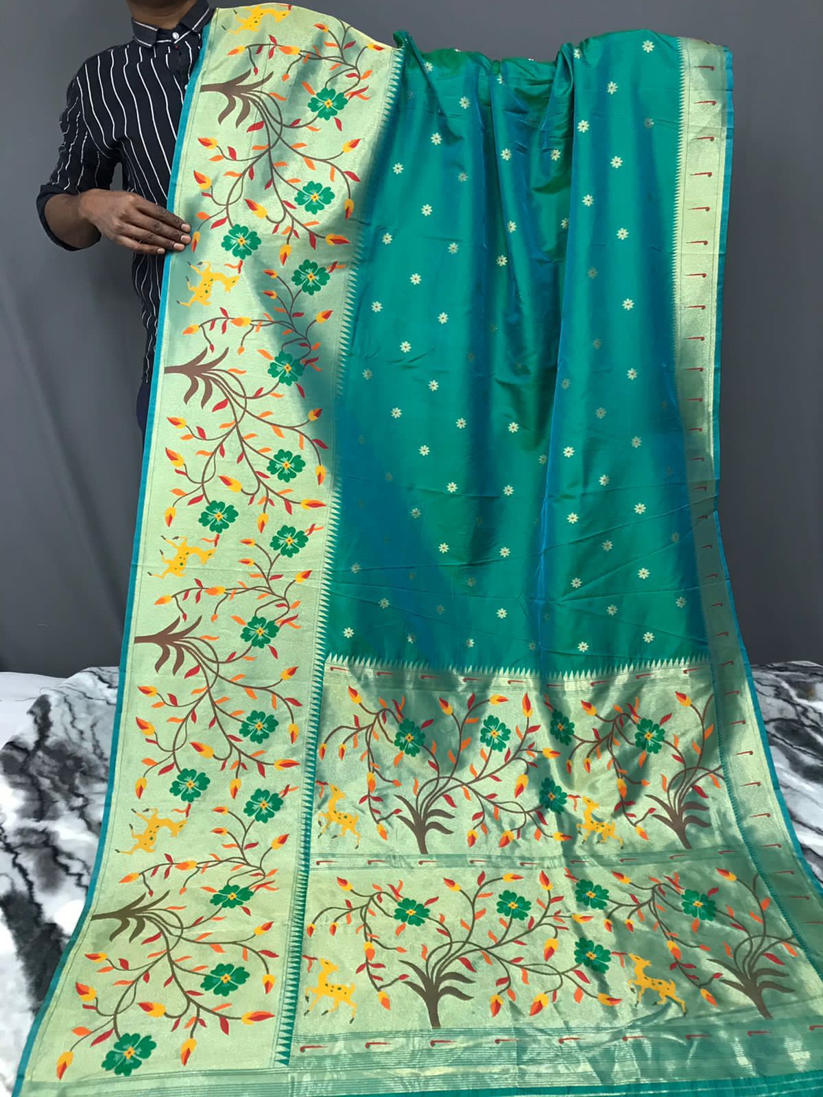 Vsaree Flower Design Paithani Silk Minakari Border And Zari Weaving Rich Pallu With Blouse