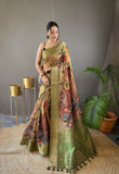 Vsaree Tussar Silk Kalamkari Border And Zari Weaving Rich Pallu With Blouse