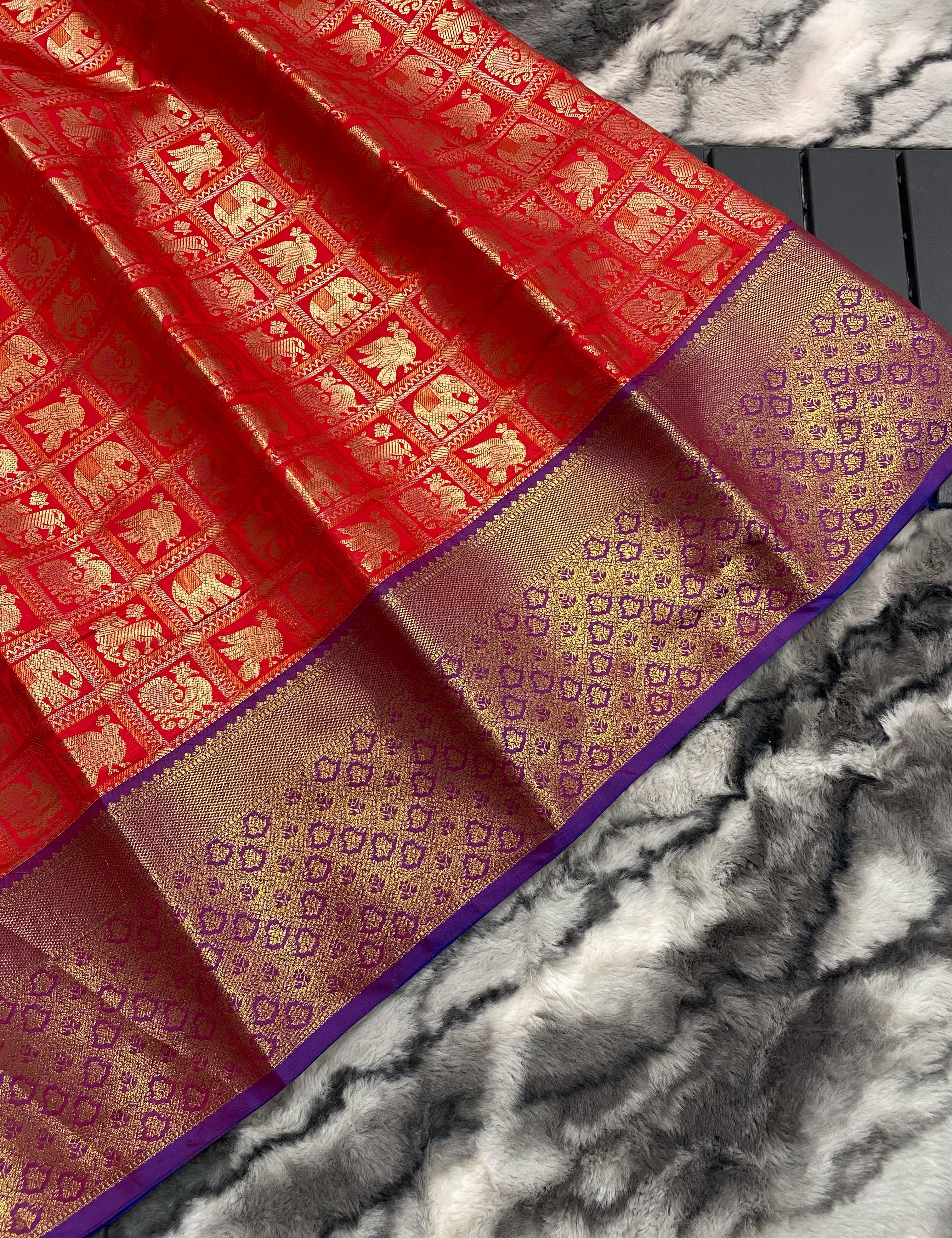 Vsaree Kanjivaram Saree Pattu Silk Border And Zari Weaving Rich Pallu With Blouse