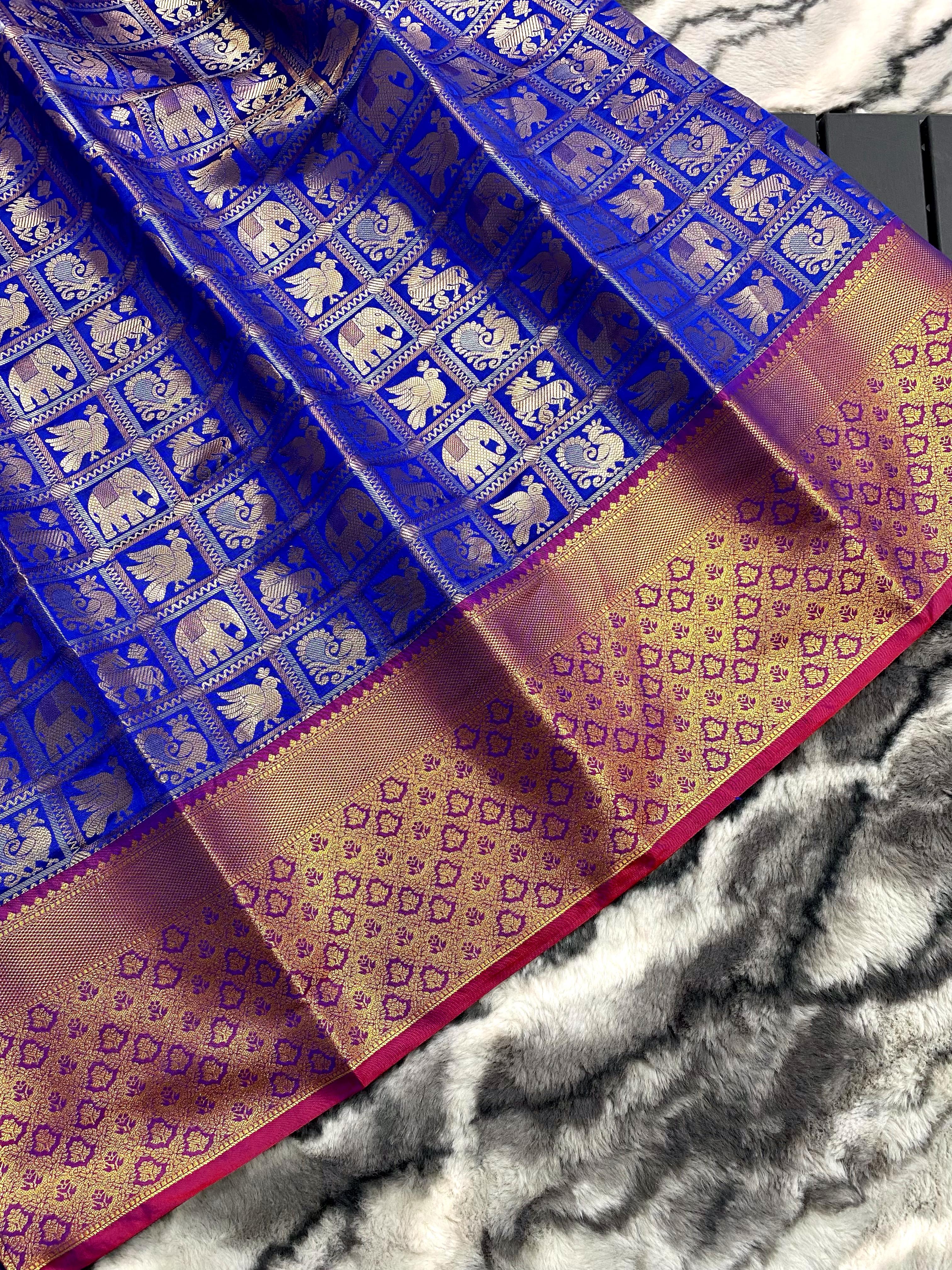 Vsaree Kanjivaram Saree Pattu Silk Border And Zari Weaving Rich Pallu With Blouse