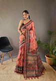 Vsaree Tussar Silk Kalamkari Border And Zari Weaving Rich Pallu With Blouse