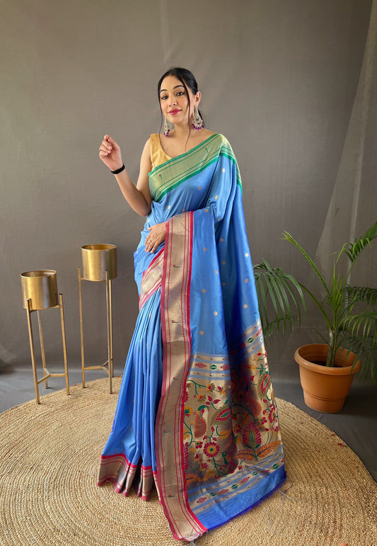 Vsaree Bandhej Paithani Silk Peacock Border And Zari Weaving Rich Pallu With Blouse