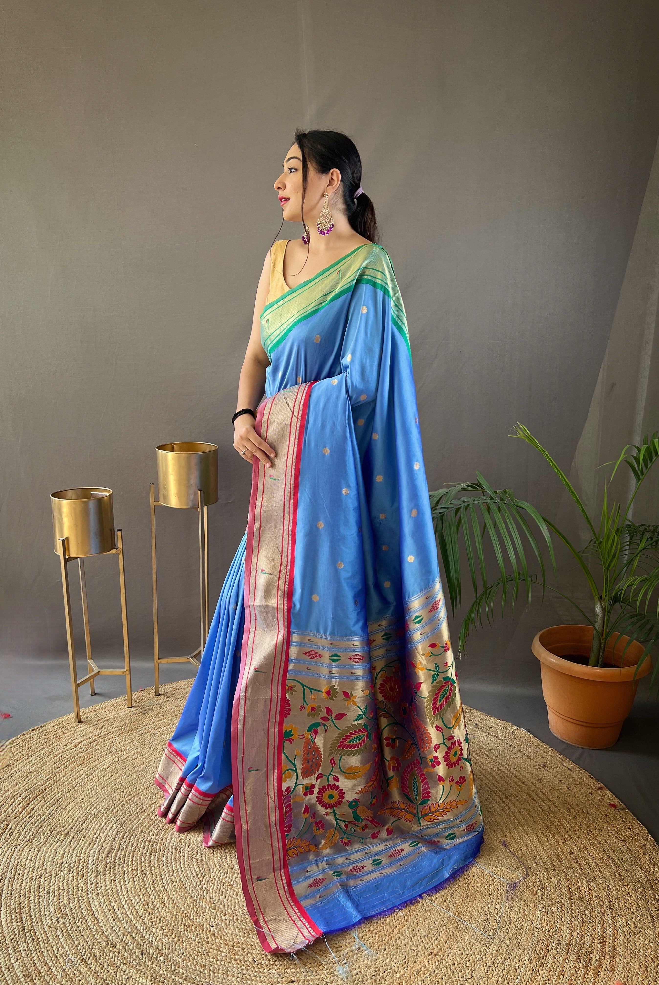 Vsaree Bandhej Paithani Silk Peacock Border And Zari Weaving Rich Pallu With Blouse