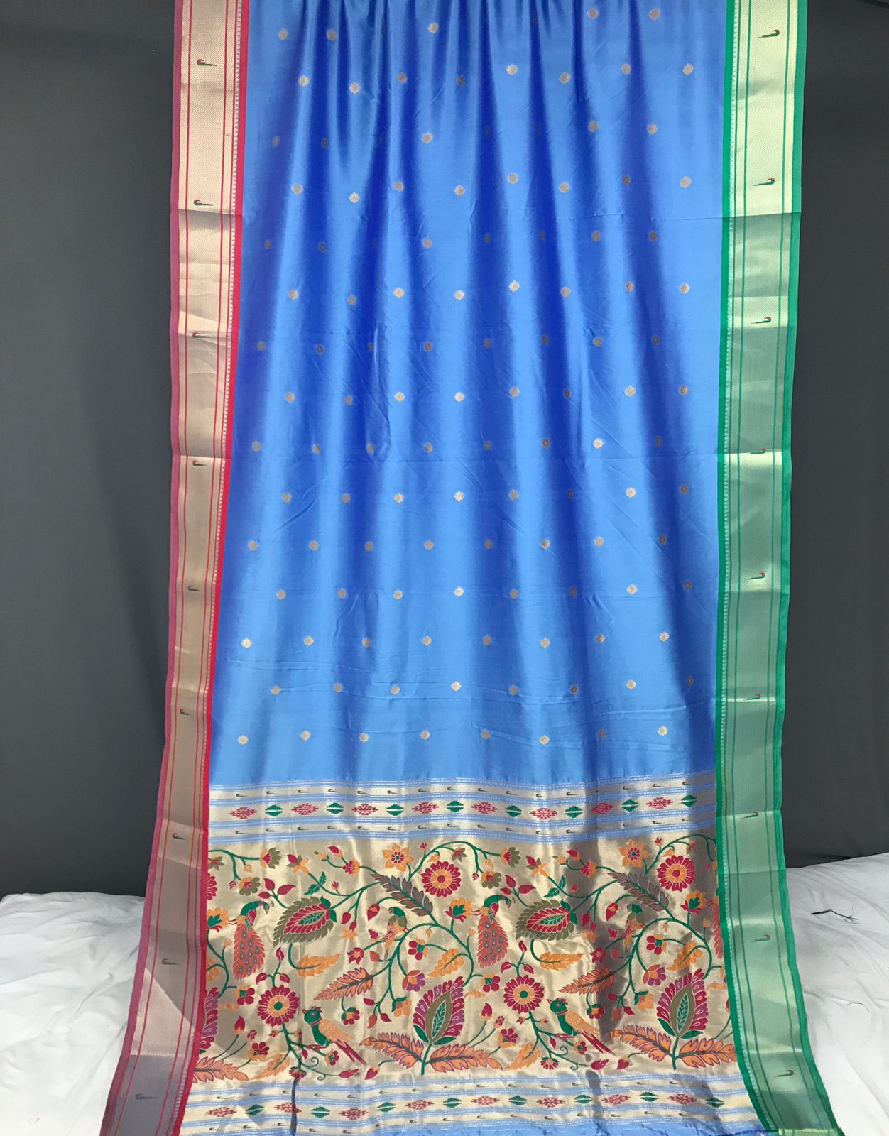 Vsaree Bandhej Paithani Silk Peacock Border And Zari Weaving Rich Pallu With Blouse