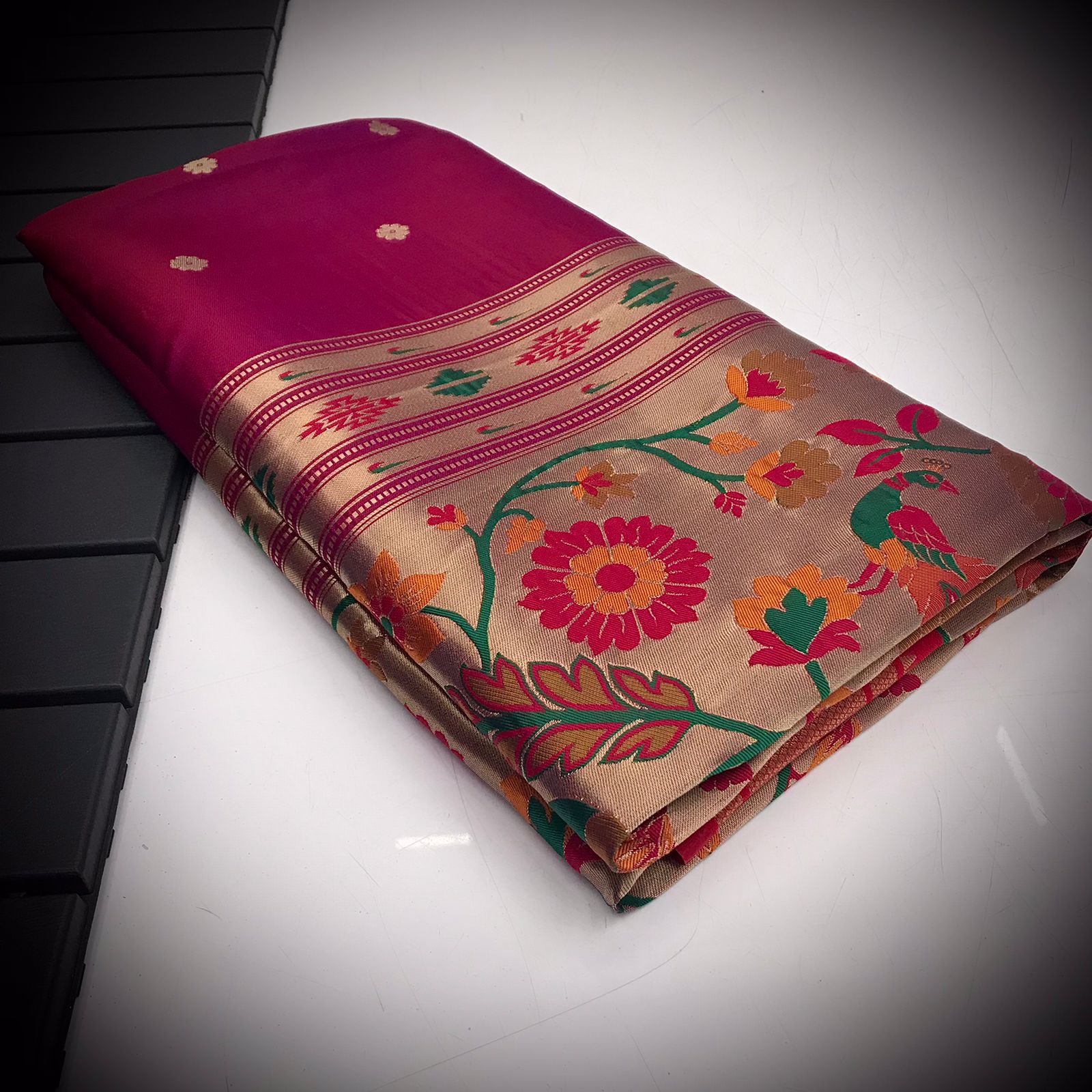 Vsaree Bandhej Paithani Silk Peacock Border And Zari Weaving Rich Pallu With Blouse