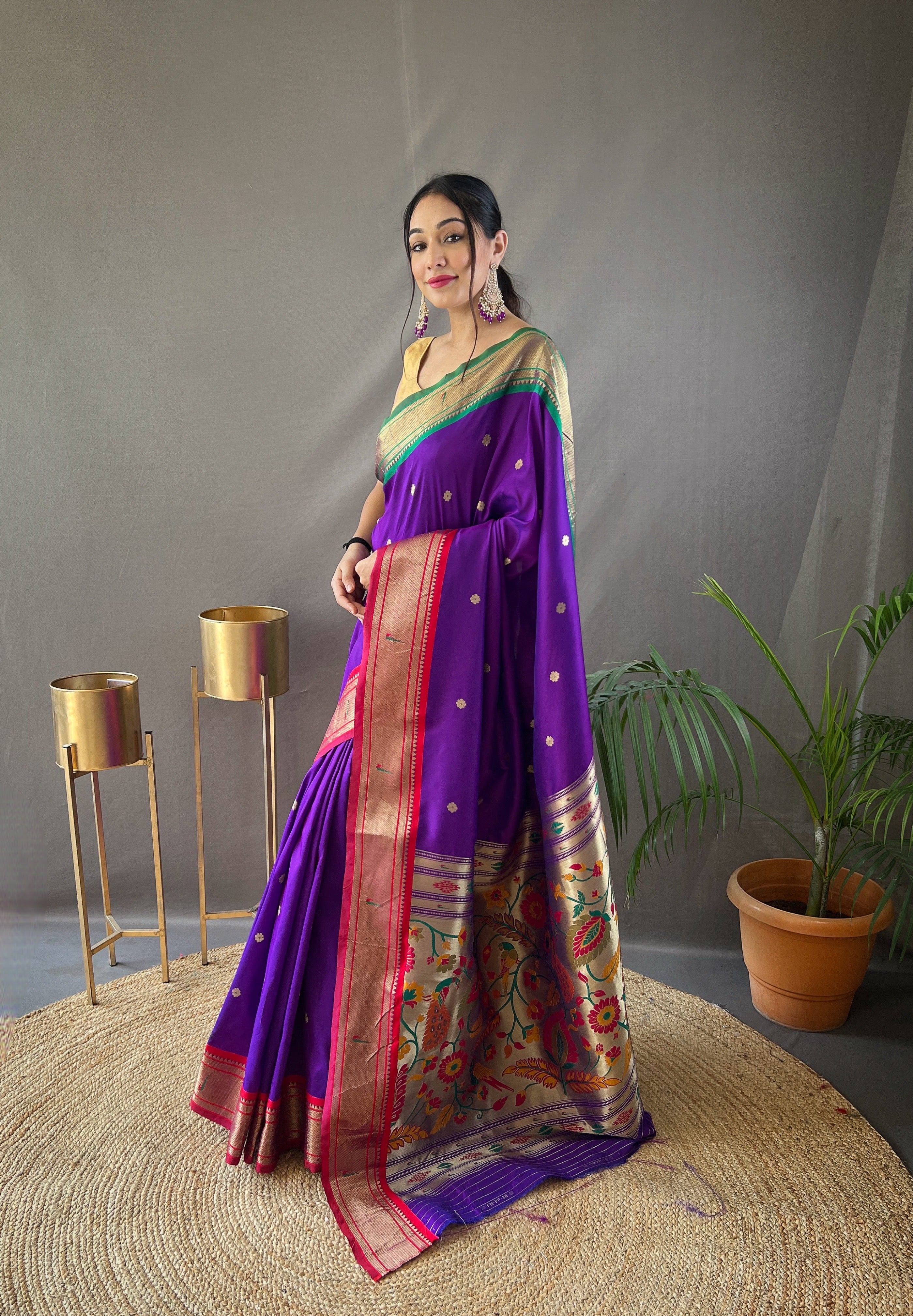 Vsaree Bandhej Paithani Silk Peacock Border And Zari Weaving Rich Pallu With Blouse