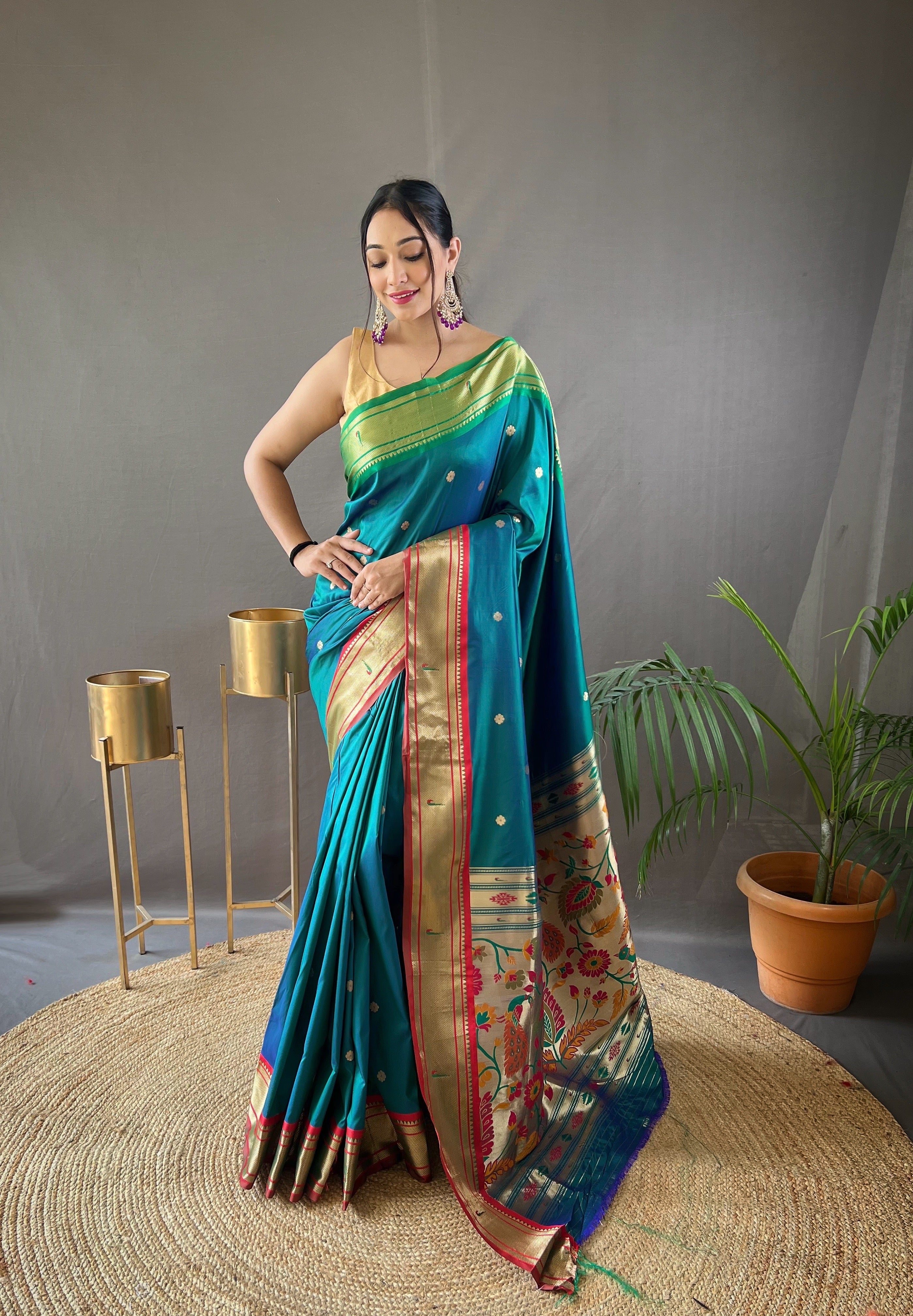 Vsaree Bandhej Paithani Silk Peacock Border And Zari Weaving Rich Pallu With Blouse