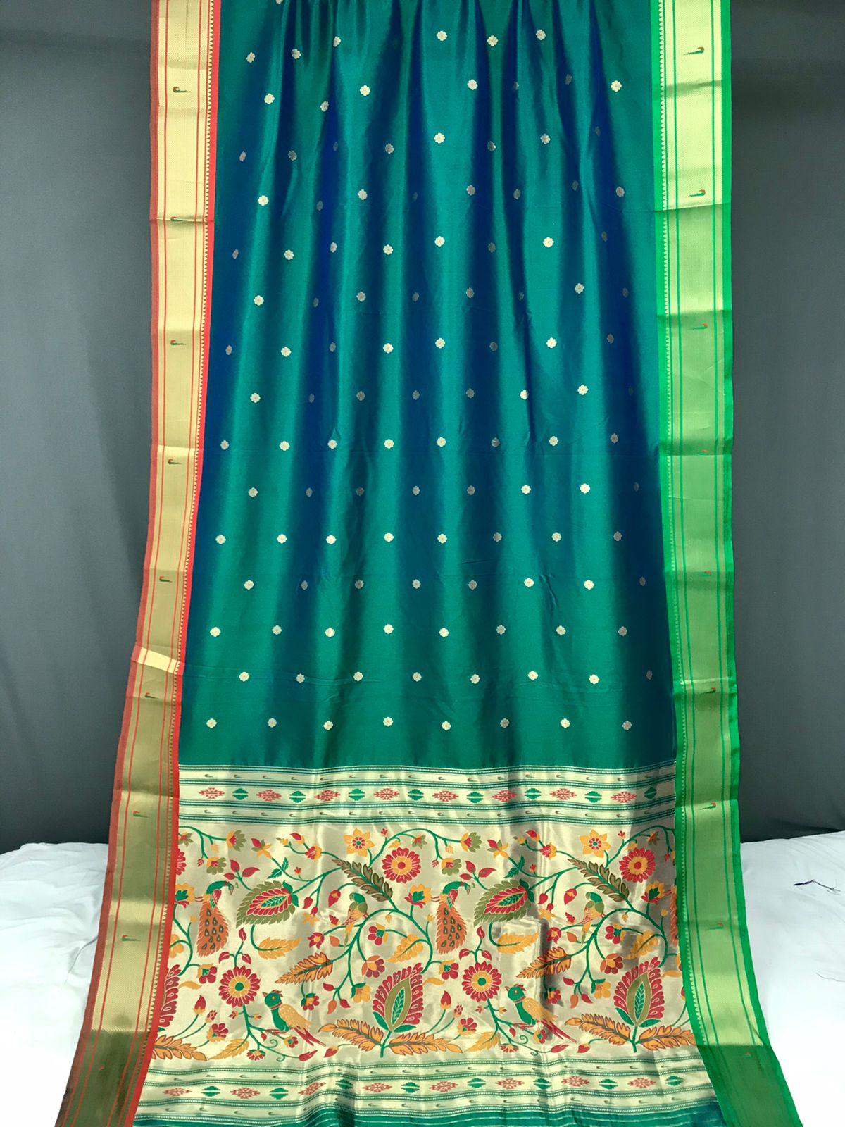 Vsaree Bandhej Paithani Silk Peacock Border And Zari Weaving Rich Pallu With Blouse