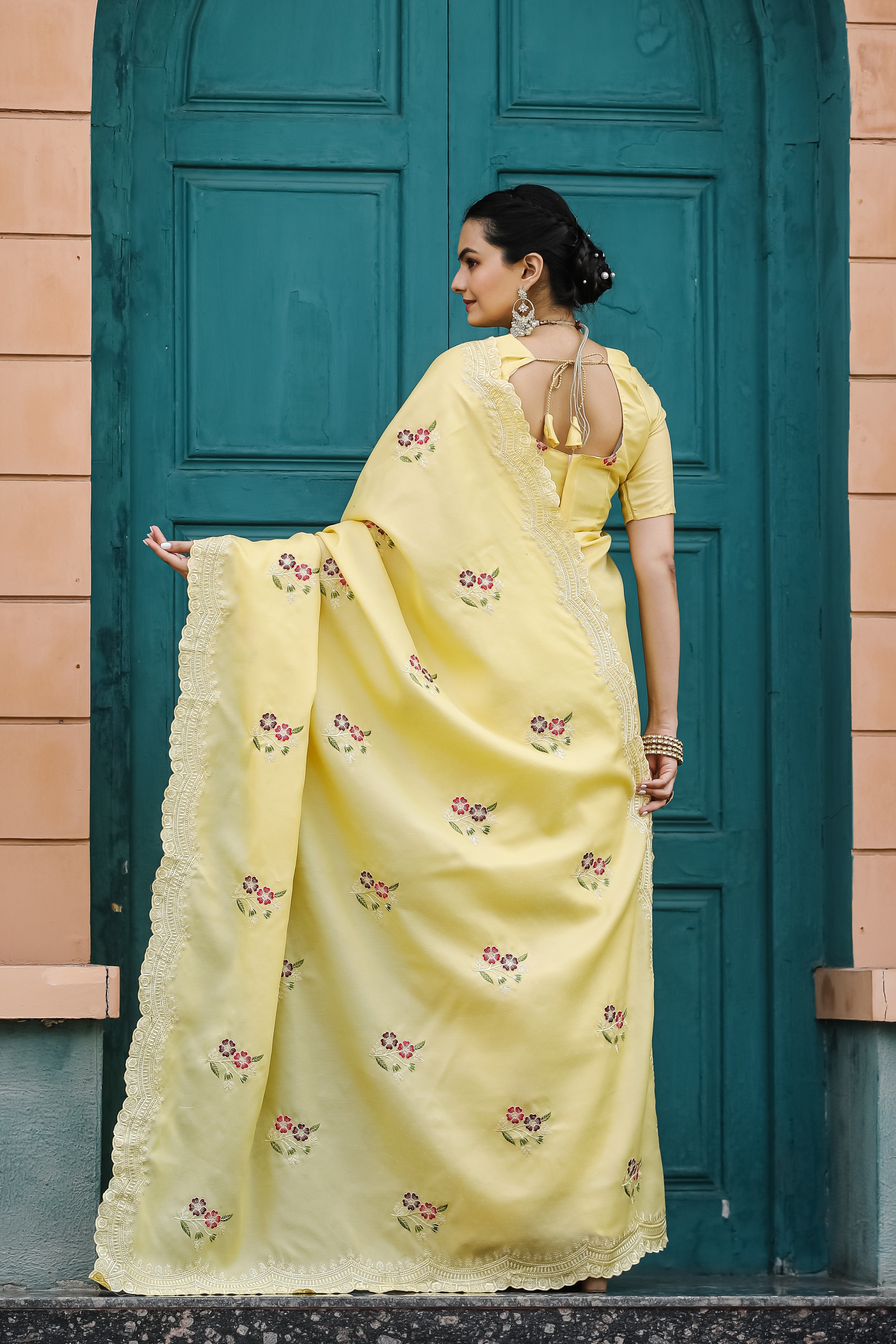 Vsaree Tussar Cotton Embroidered Border With Embroidered Work With Blouse And Rich Pallu