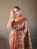 Designer Cotton Silk And Printed  Zari Weaving Border Saree With Woven Rich Pallu And Blouse