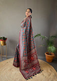 Designer Cotton Silk And Printed  Zari Weaving Border Saree With Woven Rich Pallu And Blouse