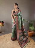 Designer Cotton Silk And Printed  Zari Weaving Border Saree With Woven Rich Pallu And Blouse