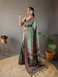 Designer Cotton Silk And Printed  Zari Weaving Border Saree With Woven Rich Pallu And Blouse