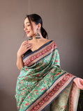 Designer Cotton Silk And Printed  Zari Weaving Border Saree With Woven Rich Pallu And Blouse