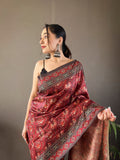 Designer Cotton Silk And Printed  Zari Weaving Border Saree With Woven Rich Pallu And Blouse