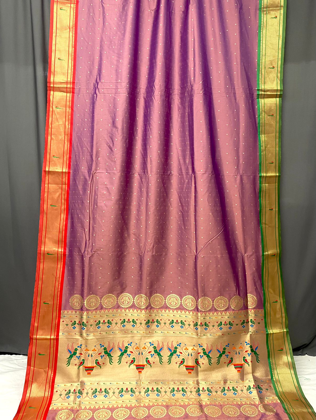 Vsaree Bandhej Paithani Silk Parrot Design Border And Zari Weaving Rich Pallu With Blouse