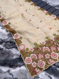 Vsaree Tussar Silk Kalamkari Border And Zari Weaving Rich Pallu With Blouse