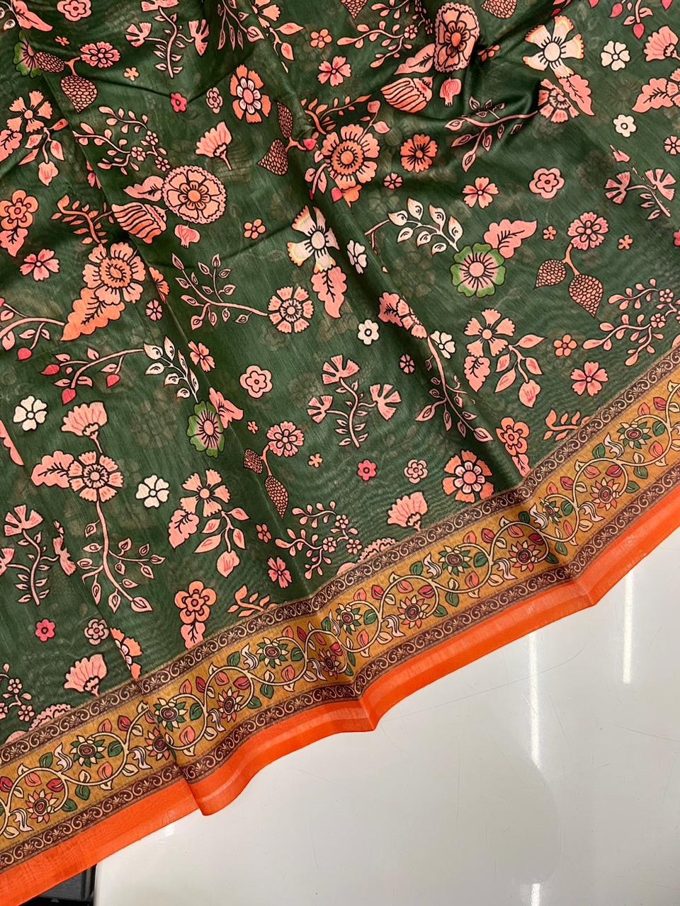 Vsaree Malai Cotton Saree With Kalamkari Prints Zari Weaving Border Rich Pallu And Blouse