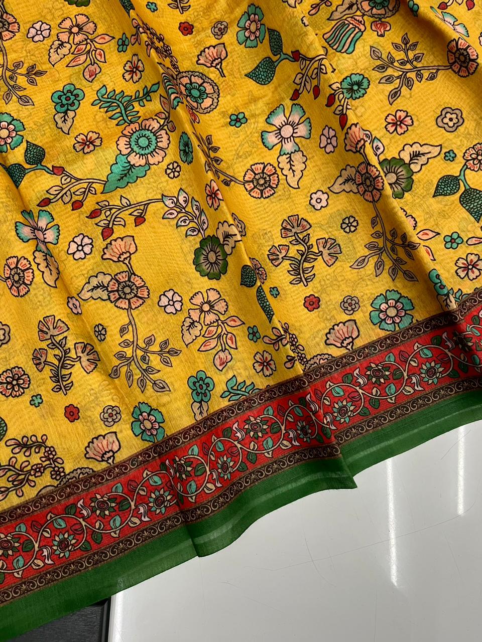 Vsaree Malai Cotton Saree With Kalamkari Prints Zari Weaving Border Rich Pallu And Blouse