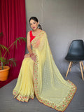 Vsaree Embroidery And Sequence Work Soft Silk Saree And Printed Pallu With Blouse