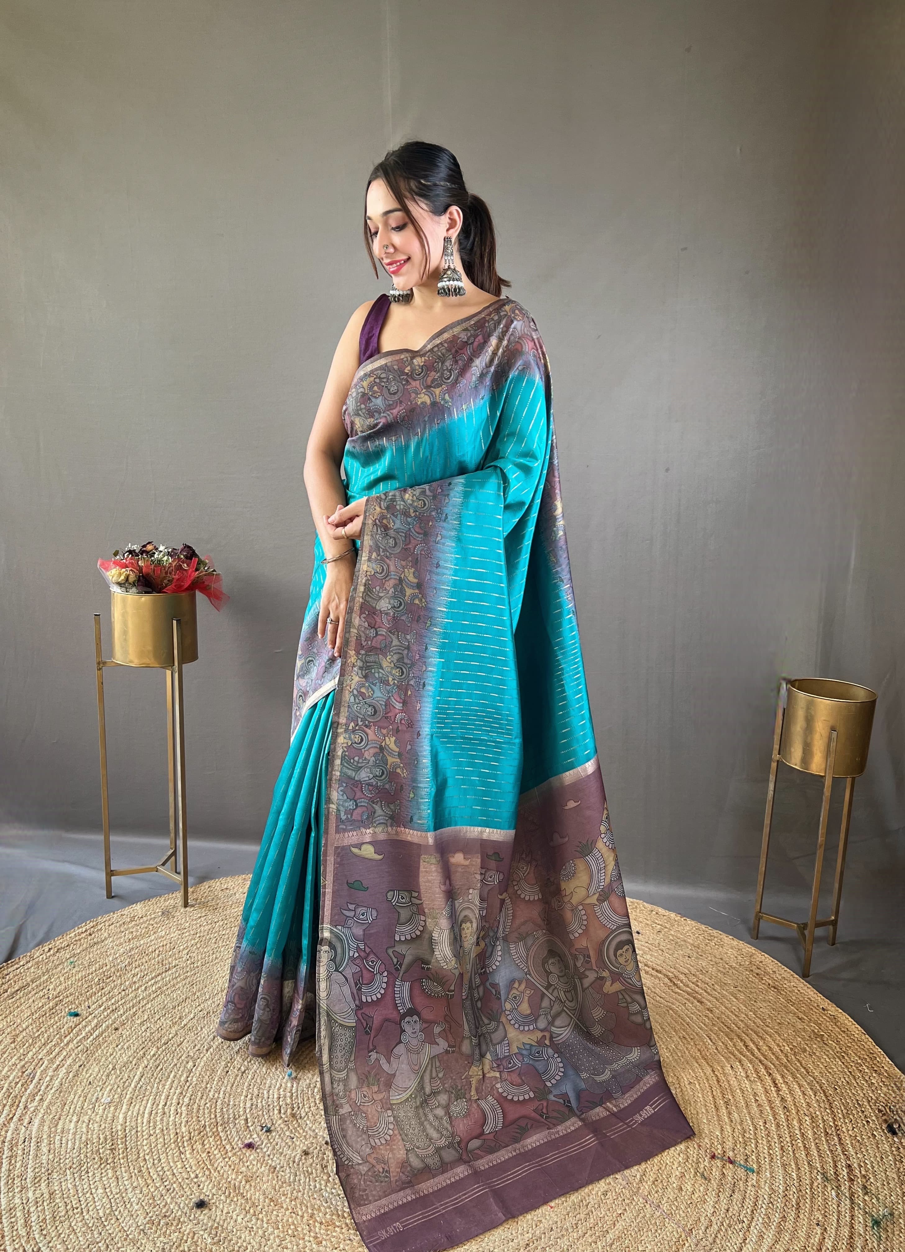 Vsaree Chanderi Silk Saree And Copper Zari Weaving Border And Rich pallu With Blouse