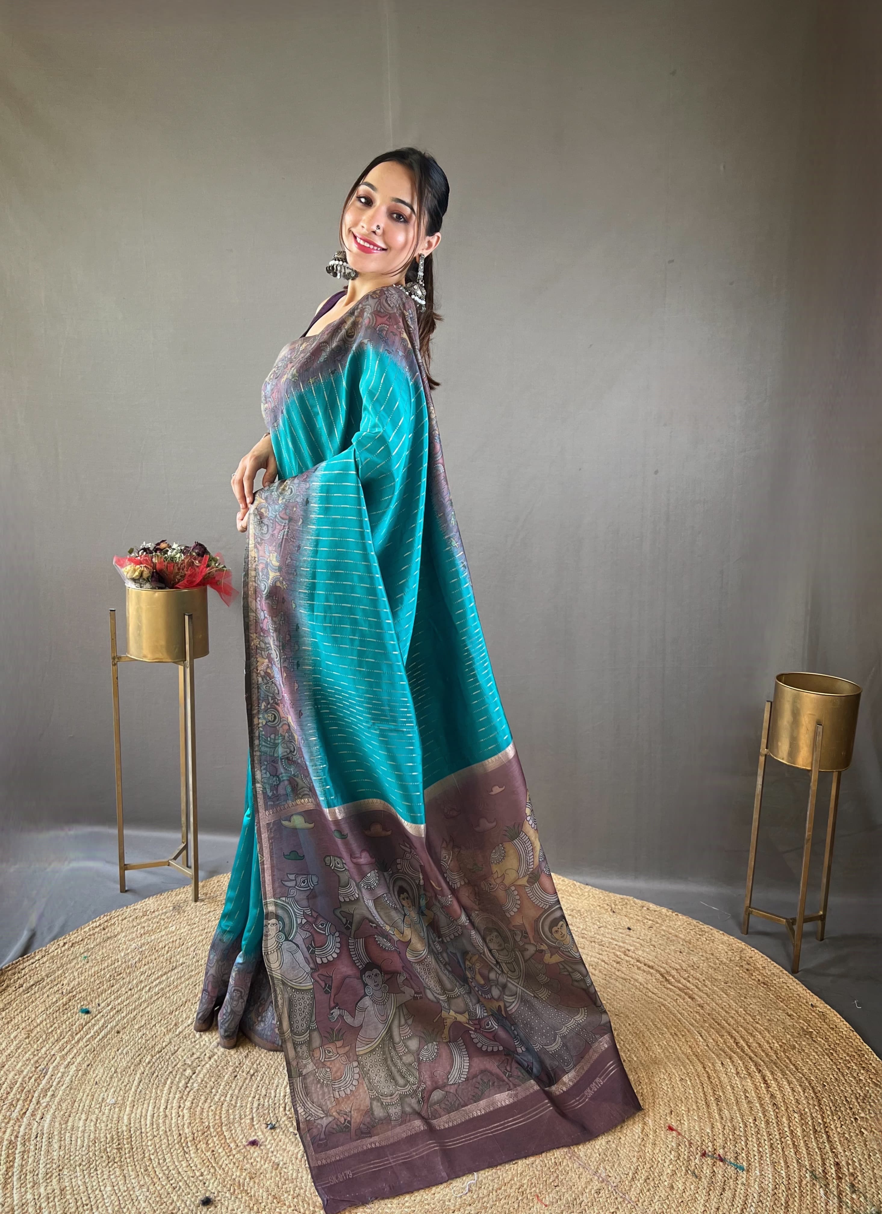 Vsaree Chanderi Silk Saree And Copper Zari Weaving Border And Rich pallu With Blouse