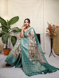 Vsaree Mushroom Silk Silver Weaving Digital Printed Borders And Rich Pallu With Blouse