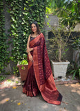 Designer Banarasi Soft Silk Saree With Pure Golden Zari Border And Blouse