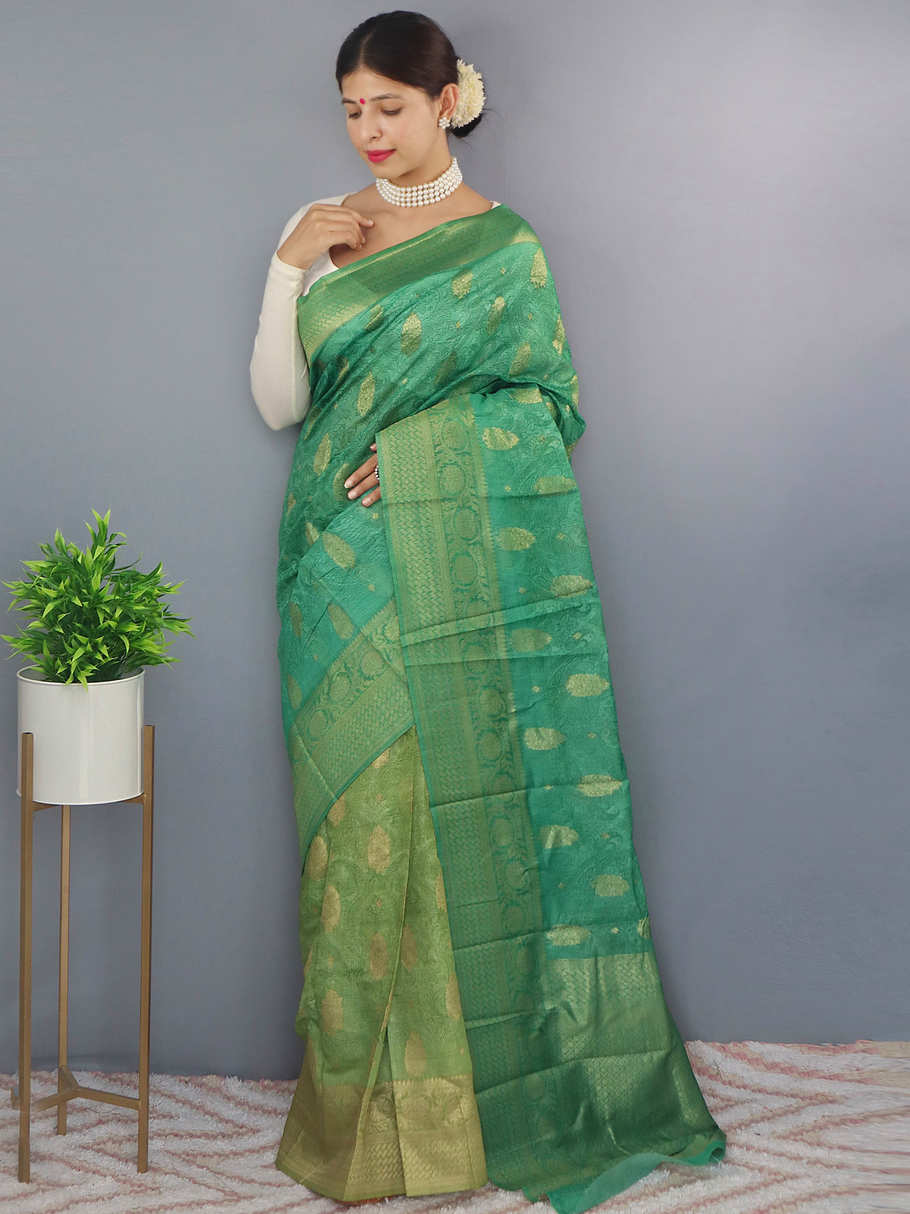 Vsaree Chanderi Silk Saree And Copper Zari Weaving Border And Rich pallu With Blouse