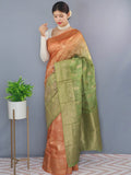 Vsaree Chanderi Silk Saree And Copper Zari Weaving Border And Rich pallu With Blouse