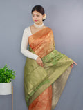 Vsaree Chanderi Silk Saree And Copper Zari Weaving Border And Rich pallu With Blouse