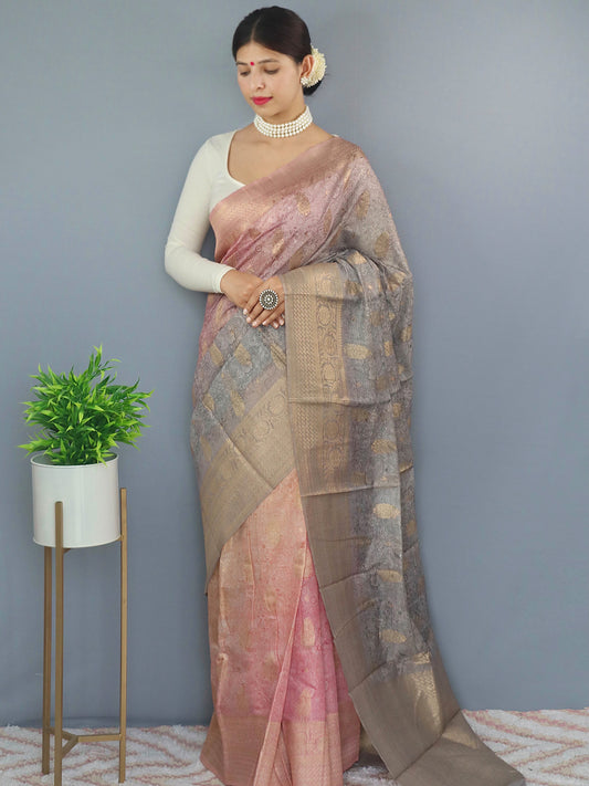 Vsaree Chanderi Silk Saree And Copper Zari Weaving Border And Rich pallu With Blouse