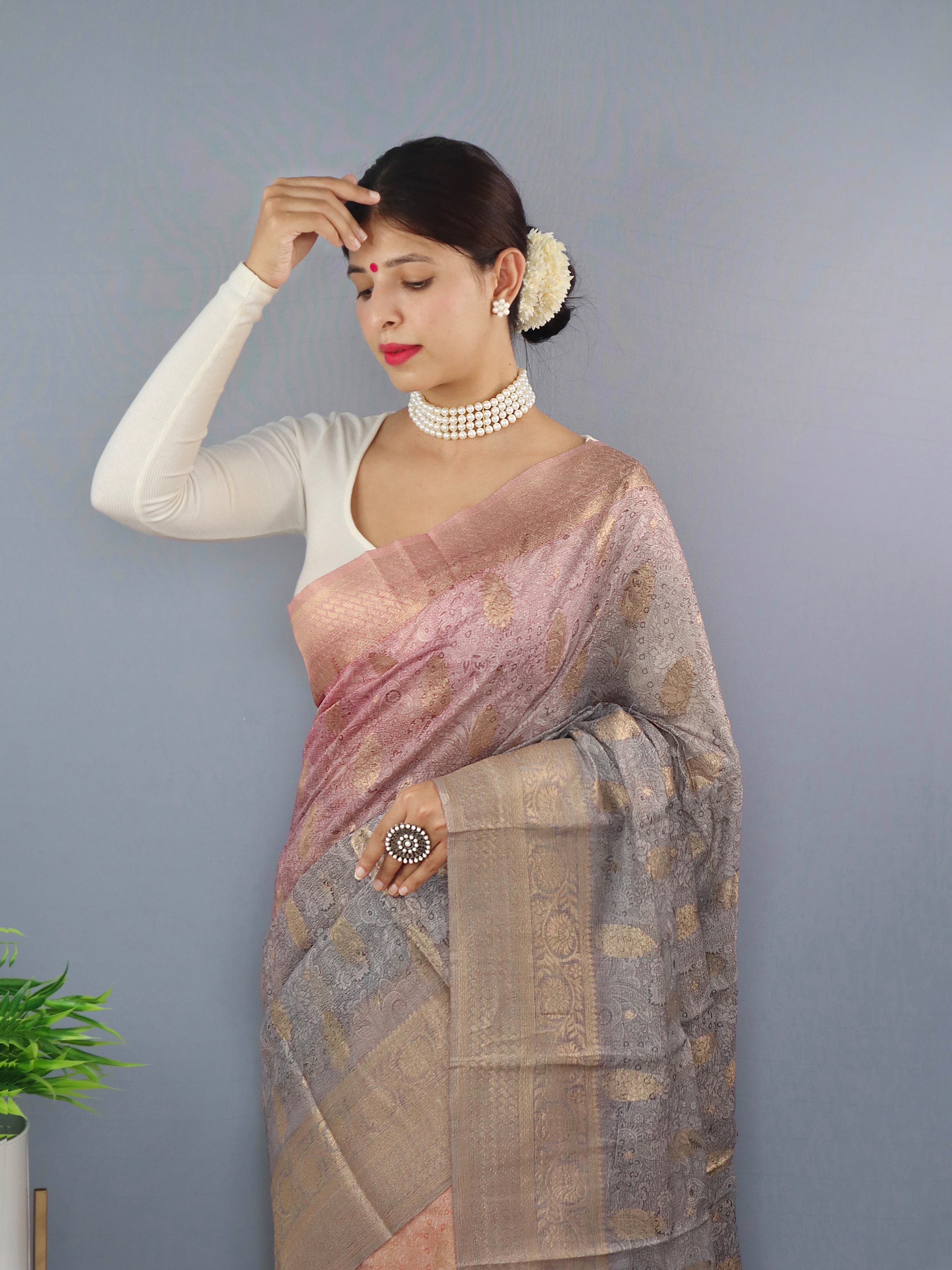 Vsaree Chanderi Silk Saree And Copper Zari Weaving Border And Rich pallu With Blouse