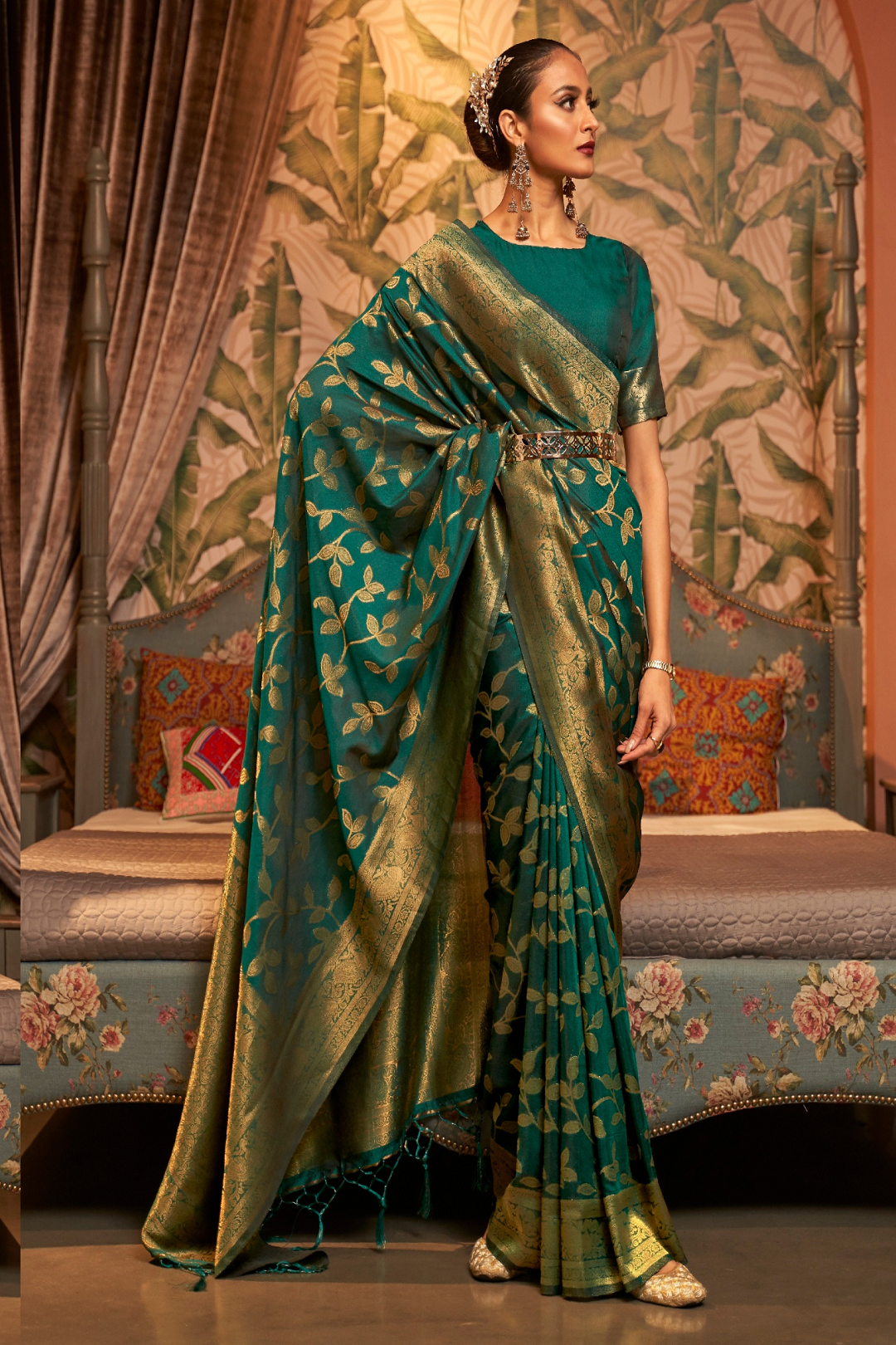 Linen Sarees | Pure Linen Saree with copper zari saree design online from  weavers | LINS0000684